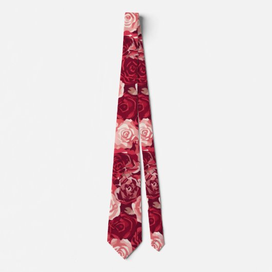 Crimson & Blush Seamless Rose Pattern Stropdas (Voorkant)