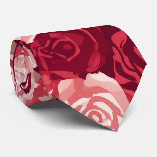 Crimson & Blush Seamless Rose Pattern Stropdas (Opgerold)