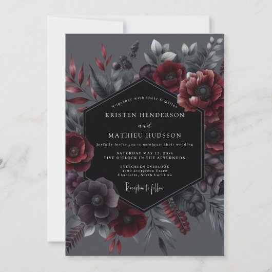 Crimson Botanical Elegance Wedding Kaart (Voorkant)