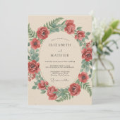 Crimson Botanical Rustic Wedding Kaart (Staand voorkant)