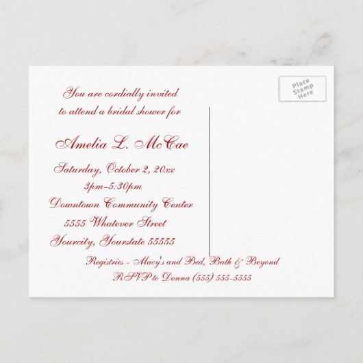 "Crimson Bouquet" [a] - Uitnodiging voor bruidsdou (Achterkant)