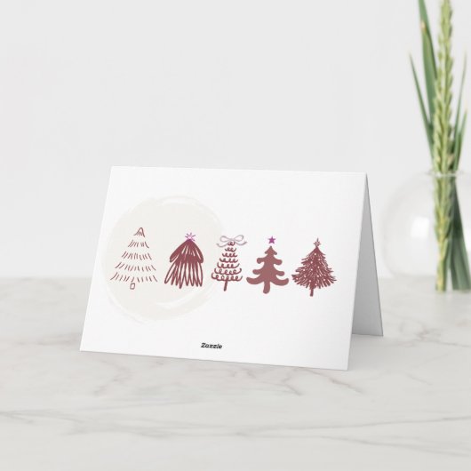 Crimson: Bow & Trees Doodles Holiday Gevouwen Kaar Kaart (Achterkant)
