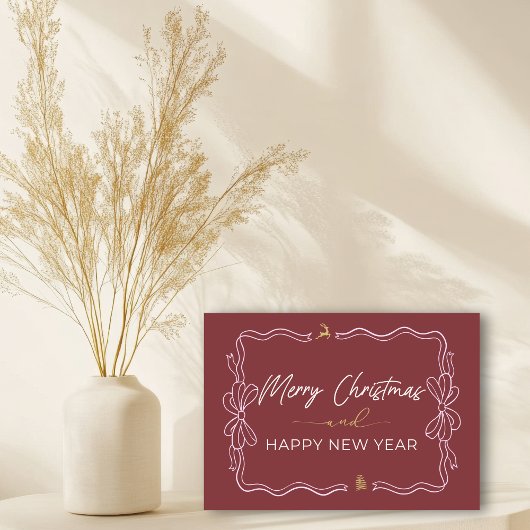 Crimson: Bow & Trees Doodles Holiday Gevouwen Kaar Kaart