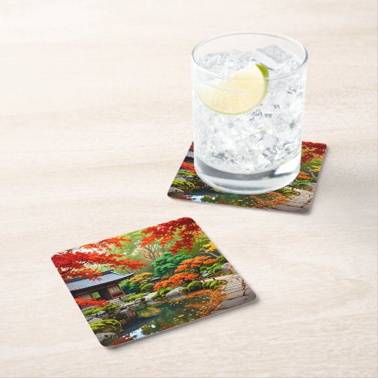 Crimson Cascade - Herfst in een Japanse tuin Kartonnen Onderzetters (Insitu)