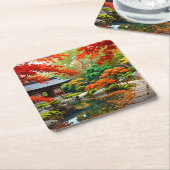 Crimson Cascade - Herfst in een Japanse tuin Kartonnen Onderzetters (Schuin)