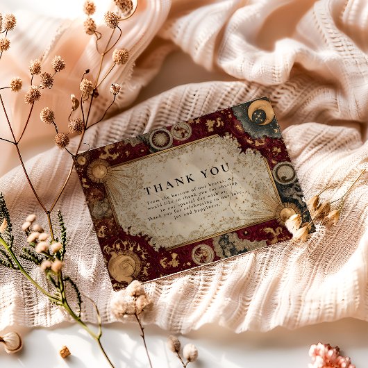 Crimson Celestial Baroque Wedding Bedankkaart