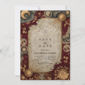 Crimson Celestial Baroque Wedding Save The Date (Voorkant)
