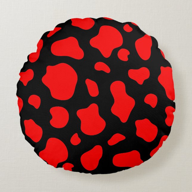 Crimson & Charcoal Spotted Decorative Pillow  Rond Kussen (Voorkant)