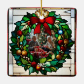 Crimson Christmas Candle Faux Glas in lood Keramisch Ornament (Achterkant)