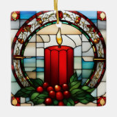 Crimson Christmas Candle Faux Glas in lood Keramisch Ornament (Voorkant)