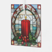 Crimson Christmas Candle Faux Stained Glas Ornament (Voorkant links)