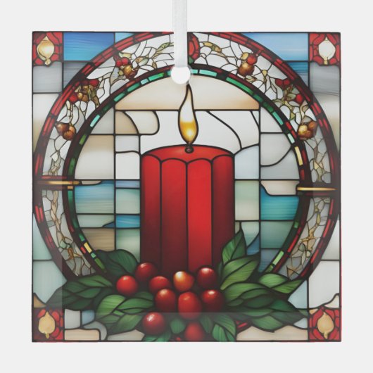 Crimson Christmas Candle Faux Stained Glas Ornament (Voorkant)
