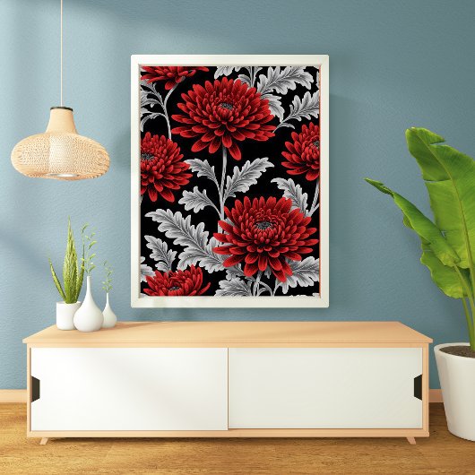 Crimson Chrysanthemums Poster