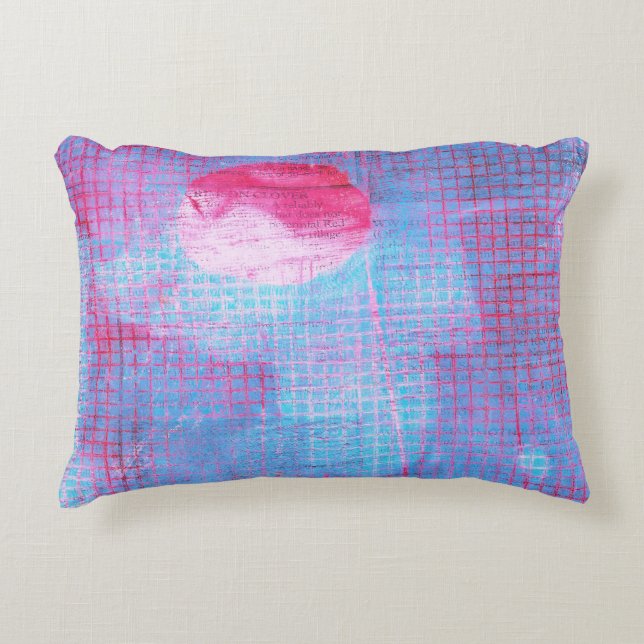 Crimson Clover Abstracte Art Circles Net roze Blau Decoratief Kussen (Voorkant)