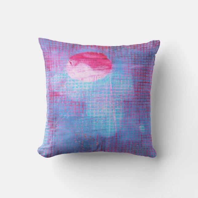 Crimson Clover Abstracte Art Circles Net roze Blau Kussen (Voorkant)