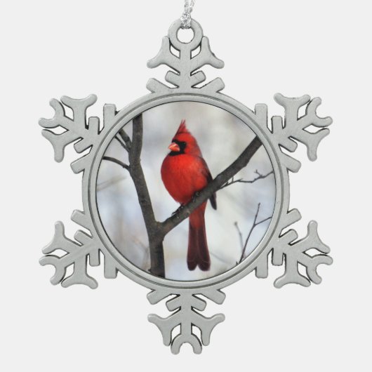 Crimson Crest Cardinaal Tin Sneeuwvlok Ornament (Voorkant)