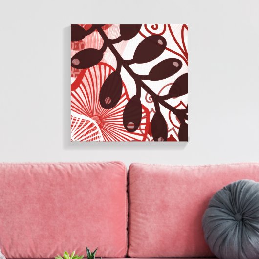 Crimson Currents – Modern Abstract Botanical Art Canvas Afdruk (Insitu (Woonkamer))