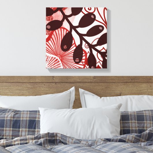 Crimson Currents – Modern Abstract Botanical Art Canvas Afdruk (Insitu (Slaapkamer))