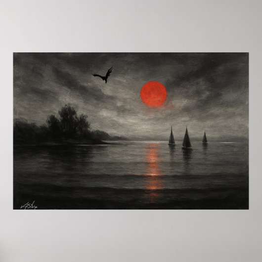 Crimson Descent - Sailboats Beneath the Dragon Sky Poster (Voorkant)