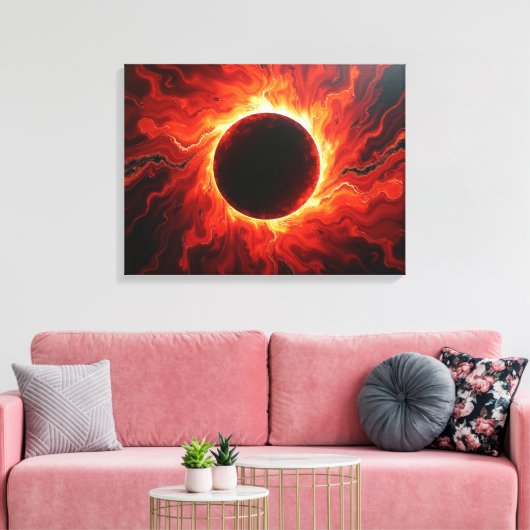 Crimson Eclipse - Fiery Red & Black 24"x18" Canvas (Insitu (Woonkamer))