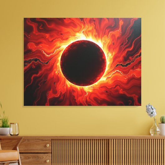 Crimson Eclipse - Fiery Red & Black 40"x32" Canvas Afdruk (Insitu (Woonkamer))