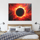Crimson Eclipse - Fiery Red & Black 40"x32" Canvas Afdruk (Insitu (Slaapkamer))