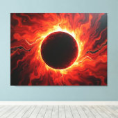 Crimson Eclipse - Vurig Rood & Zwart 101x81cm Canvas Afdruk (Insitu (Houten vloer))