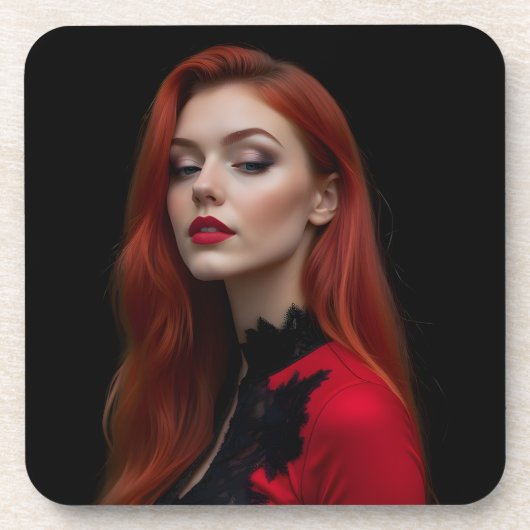 Crimson Elegance: een gotisch portret Bier Onderzetter (Voorkant)