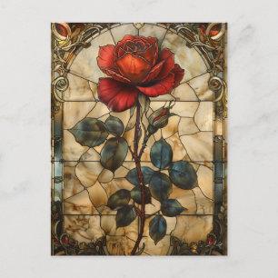 'Crimson Elegance' Glas in lood Red Rose Briefkaart