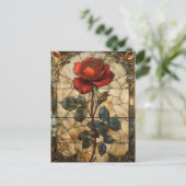 'Crimson Elegance' Glas in lood Red Rose Briefkaart (Staand voorkant)