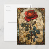 'Crimson Elegance' Glas in lood Red Rose Briefkaart (Voorkant / Achterkant)