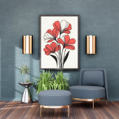 Crimson Elegance: Rode bloemen op wit Foto Afdruk