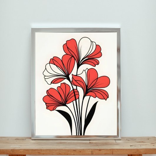 Crimson Elegance: Rode bloemen op wit Foto Afdruk