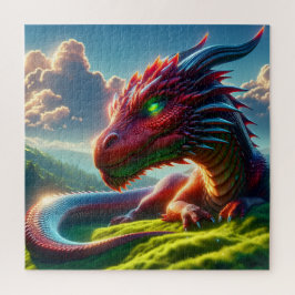 Crimson Ember Resting Dragon at Dawn Fantasy Legpuzzel