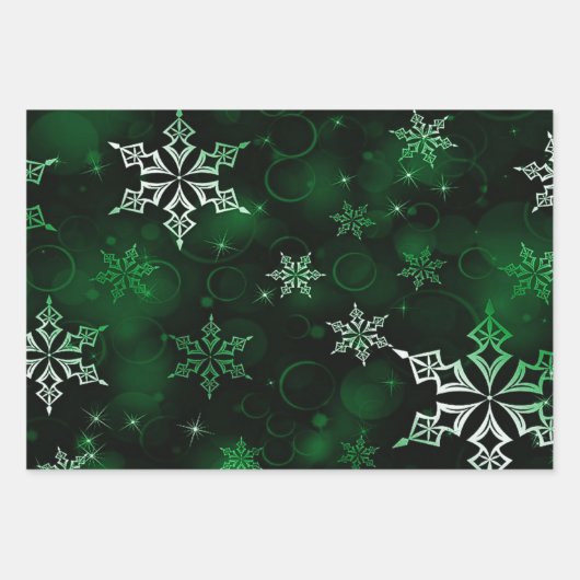 Crimson Emerald & Royal Blue Snowflake Pattern Inpakpapier Vel (Voorkant 2)