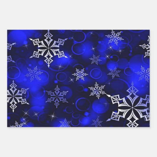 Crimson Emerald & Royal Blue Snowflake Pattern Inpakpapier Vel (Voorkant 3)