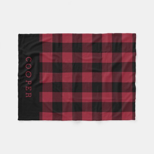 Crimson en Black Buffalo Check Monogram Fleece Deken (Voorkant (Horizontaal))