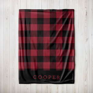Crimson en Black Buffalo Check Monogram Fleece Deken
