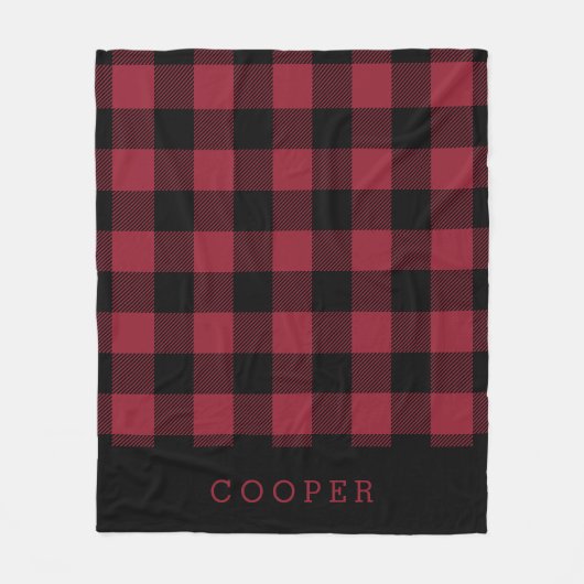 Crimson en Black Buffalo Check Monogram Fleece Deken (Voorkant)
