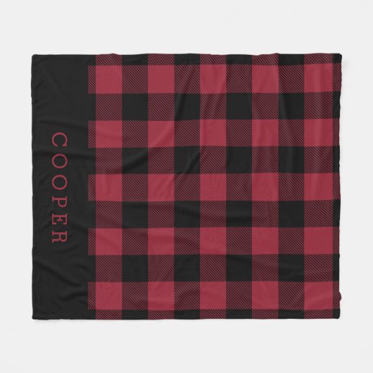 Crimson en Black Buffalo Check Monogram Fleece Deken (Voorkant (Horizontaal))