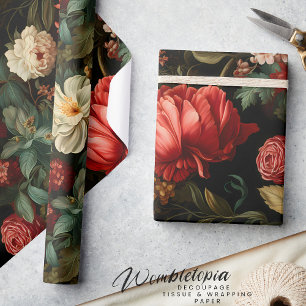 Crimson en Cream  Bloemen Decoupage Cadeaupapier