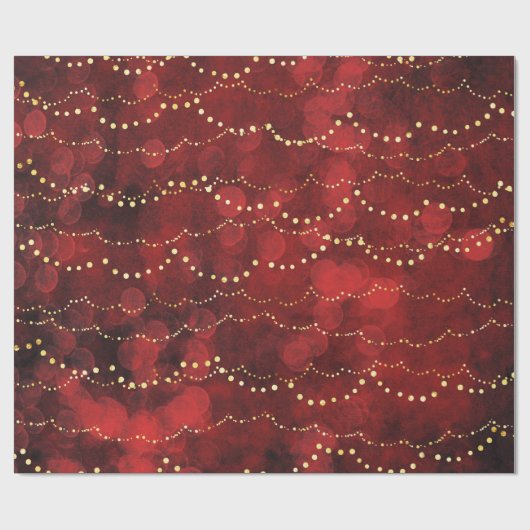 Crimson en Gold Fairy Lights Kerstmis Cadeaupapier (Vlak)