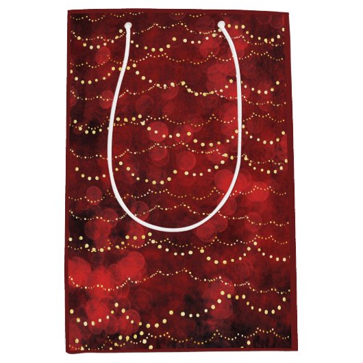Crimson en Gold Fairy Lights Kerstmis Medium Cadeauzakje (Voorkant)