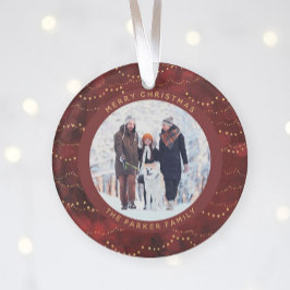 Crimson en Gold Fairy Lights | Twee familiefoto's Ornament
