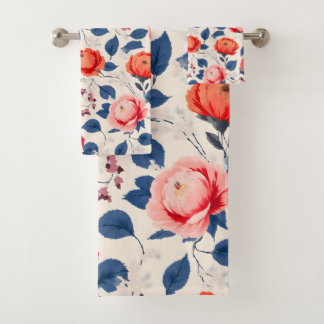 Crimson en koraalbloem bad handdoek