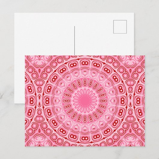 Crimson en roze mandala patroon briefkaart (Voorkant / Achterkant)