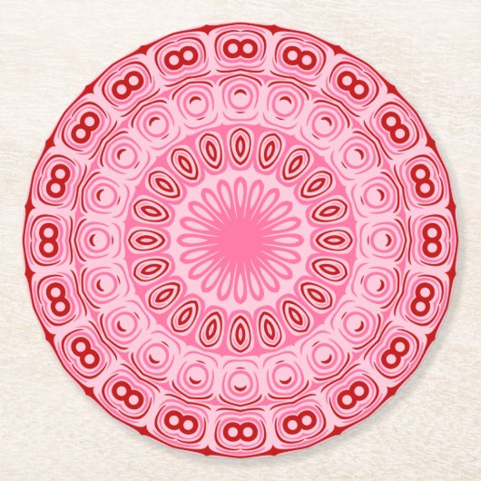 Crimson en roze mandala patroon ronde kartonnen onderzetter (Voorkant)