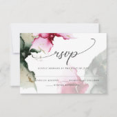 Crimson en Sage Green Waterverf RSVP Kaartje (Voorkant)