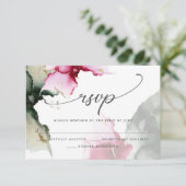 Crimson en Sage Green Waterverf RSVP Kaartje (Staand voorkant)