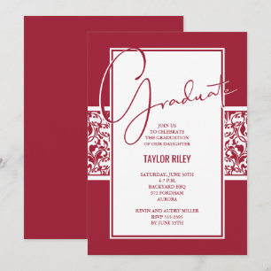Crimson en White Damask Afstuderen Kaart